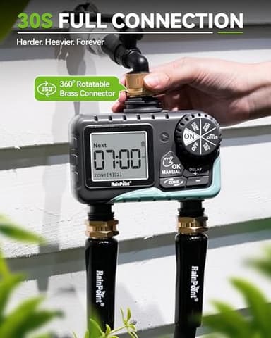 RAINPOINT Water Timer for Garden Hose - Sprinkler Timer with Brass Swivel - Rain Delay/Manual Watering/Automatic Irrigation Programmable Faucet for Yard, 2 Outlet - Image 7