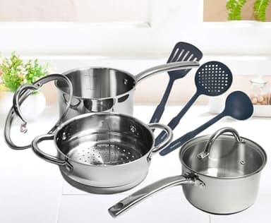 MAGGOPAN Stainless Steel Saucepan Glass Lid Casting Steel handle Induction Impact Bonded 8 PCS Set Steamer - Image 2