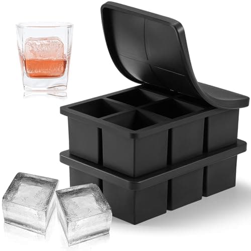 Nax Caki Large Ice Cube Tray with Lid Pack of 2, Stackable 2 Inch Big Silicone Square Ice Cube Mold for Whiskey Cocktails Bourbon Soups Frozen Treats, BPA Free - Image 1