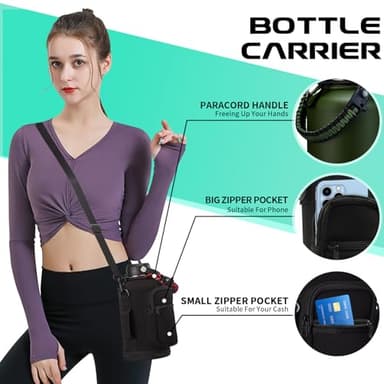 64oz Insulated Water Bottle with Straw & Auto Spout Lid - (Cold 48H & Hot 24H) Half Gallon Stainless Steel Water Jug with Paracord Handle, Metal Tactical Military Water Flask with Carrier Strap Bag - Image 7