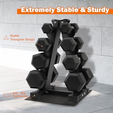 Fitvids Rubber Coated Hex Dumbbell Weight Set and Storage Rack, 100LB Set or 150LB Set, 5-20 lbs Pairs or 5-25 lbs Pairs - Image 5