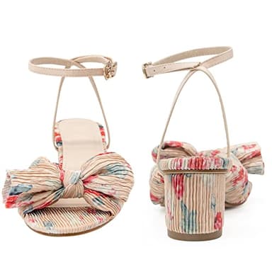 MUCCCUTE Women's Bow Knot Heeled Sandals Ankle Buckle Strap Chunky Heeled Open-toe Comfortable Wedding Party Fashion Heeled - Image 3