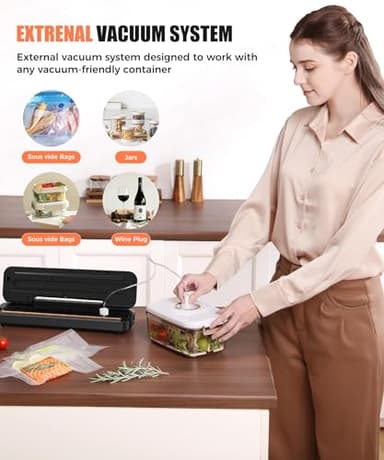 75kpa Vacuum Sealer Machine - 6-in-1 Compact Food Sealer with Digital Countdown Timer, External Sliding Blade for Freshness Storage, Black - Image 7