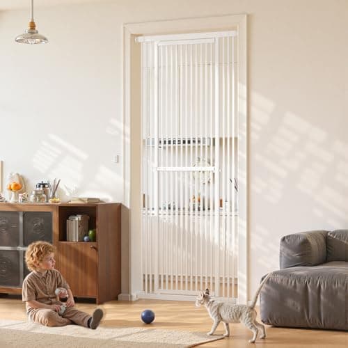 Gardner Pet 51"-87" Extra Tall Cat Gate for Doorway, 27.56"-37" Wide Included 4 Extension Kits, No Drilling Pressure Mount Kit Full Door Gate for Dogs (White, 51"-87" High) - Image 1