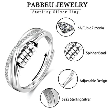PABBEU Anxiety Ring for Women 925 Sterling Silver Fidget Ring With Cubic Zircon Adjustable Stress Spinner Anxiety Ring for Women - Image 2