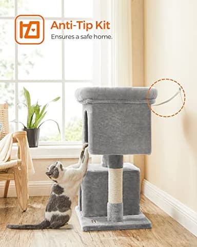 Feandrea Cat Tree, 33.1-Inch Cat Tower, L, Cat Condo for Large Cats up to 16 lb, Large Cat Perch, 2 Cat Caves, Scratching Post, Light Gray UPCT61W - Image 9