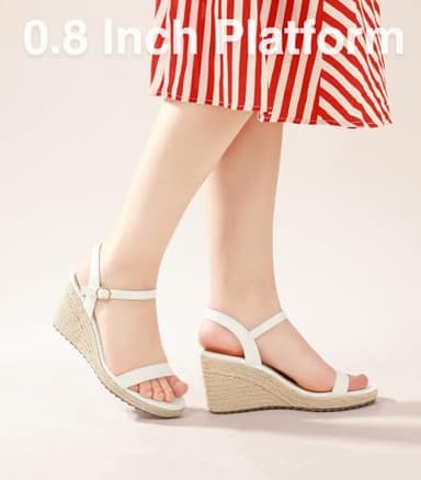 Ankis Platform Wedge Sandals for Women, White Espadrille Womens Wedge Sandals Comfortable Open Toe Ankle Strap High Heel Wedges for Women Dressy Summer -3.4Inch - Image 3