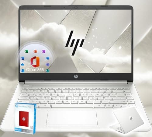 HP 14 Ultrabook • Intel 4-Core CPU • Limited Edition with Microsoft 365 • 16GB RAM • 1.6TB Storage (128GB OnBoard withHP 512GB P500 Portable SSD + 1TB OneDrive) • Natural Silver • Win11 (Renewed) - Image 1