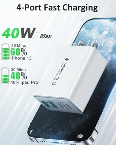 USB C Charger Block, 2Pack 40W 4-Port Type C Fast Charging Block Dual PD Power Adapter+QC Plug Double USB Wall Charger Blocks Multiple USBC Charging Cube for iPhone 16 15 14 13 12 11 Pro Max, Samsung - Image 2