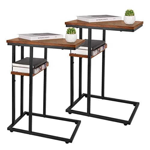 Yoobure C Table End Table Set of 2, Side Tables Living Room, C Shaped Side Table, Couch Tables That Slide Under Couch Table with Metal Frame, Rustic Snack Table for Bedroom/Small Spaces Large Desktop - Image 1