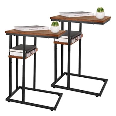 Yoobure C Table End Table Set of 2, Side Tables Living Room, C Shaped Side Table, Couch Tables That Slide Under Couch Table with Metal Frame, Rustic Snack Table for Bedroom/Small Spaces Large Desktop - Image 1