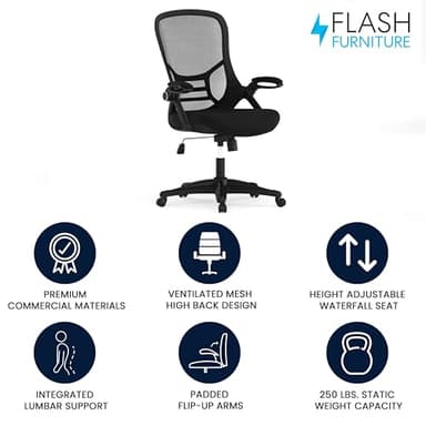 Flash Furniture Porter High Back Black Mesh Ergonomic Swivel Office Chair with Black Frame and Flip-up Arms - Image 4