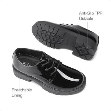 DREAM PAIRS Boys Girls Dress Shoes Kids Uniform Formal Classic Oxfords Lace-up for Toddler Little Big Kid,Size 12 Little Kid,Black-Pat,KUUMOX2501 - Image 3