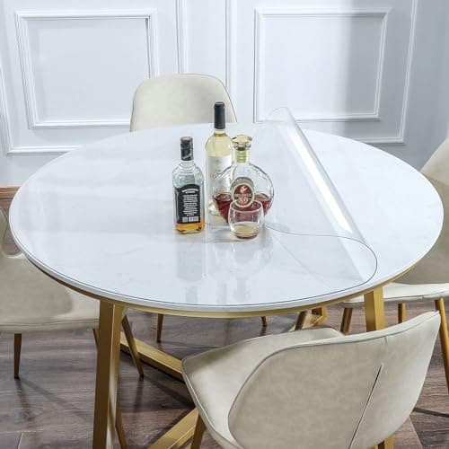 AimerGro 44 Inch Clear Plastic Table Cover Round 1.5mm Thick Vinyl PVC Dining Table Pad Protector Crystal Tablecloth for Wood Furniture Topper Waterproof Heat Resistant Coffee Table Protector Cover - Image 1