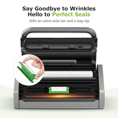 Bonsenkitchen Vacuum Sealer Machine, Globefish Technology for Perfect Vacuum Sealing, Powerful Low-Noise Food Vacuum Sealer with Easy Handle Design, Built-in Cutter and Bag Storage, 2 Bag Rolls - Image 4