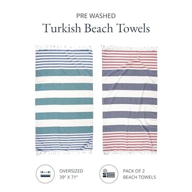 LANE LINEN Beach Towels for Women - 2 Pack Large Beach Towels Oversized, Pre-Washed, Sand Free Towel, Quick Dry, Lightweight and Soft Bath Towel, 39"x71" - Old Glory Teal - Image 2