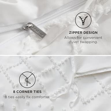 Bedsure Boho Duvet Cover Queen Size - White Breathable & Soft Boho Bedding, Machine Washable Comforter Cover for All Seasons, Includes 1 Duvet Cover 90"x90" with 2 Pillow Shams & Zipper Closure - Image 9