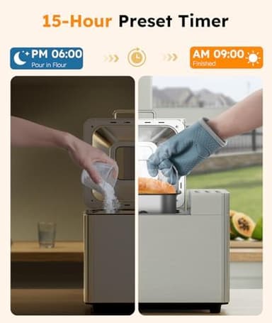 2LB Bread Maker Machine, OSIPOTO 17 in 1 Automatic Stainless Steel Bread Machine, Non-stick, Beginner-Friendly Controls, 15 Hour Timer, Easy to Clean Low Noise, High Success Rate for Homemade Bread - Image 6