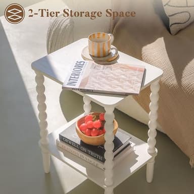 Fultyle White End Table, Small Side Table with Storage Shelf, 2-Tier Modern NightStand for Bedroom, Living Room, Small Spaces (White) - Image 5