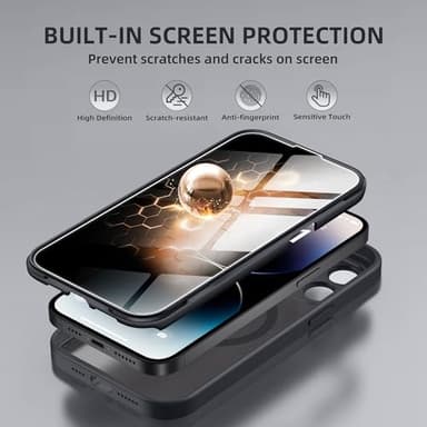 BERFY for iPhone 14 Pro Max Case, Compatible with MagSafe, Built-in Privacy Screen Protector and Camera Protection, Anti-Spy Full Body Shockproof Clear Phone Case for 14 Pro Max 6.7", Black - Image 3