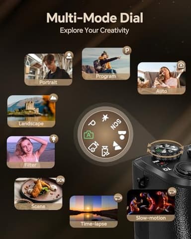 Fulealfly 8K Digital Camera for Photography, 88MP Autofocus WiFi Vlogging Camera for YouTube Video with Front and Rear Lens, Flash, Touch Screen, Lens Hood, 64GB Card, 2 Batteries(Black) - Image 7