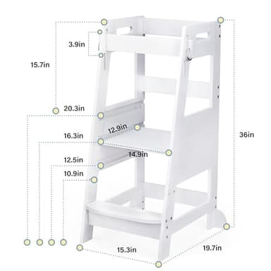 TOETOL Bamboo Toddler Kitchen Step Stool White Helper Standing Tower Height Adjustable with Anti-Slip Protection for Kids Kitchen Counter Learning - Image 5