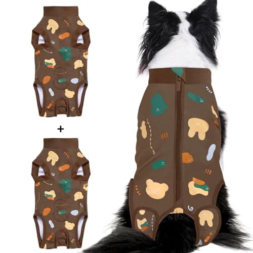 Comwish Recovery Suit for Dogs, Dog Surgery Recovery Suit with Zipper Closure Post Spay, Neuter, Abdominal Surgical Suit for Male Female Dogs Can Pee (2 Packs Brown Bear, Large) - Image 1