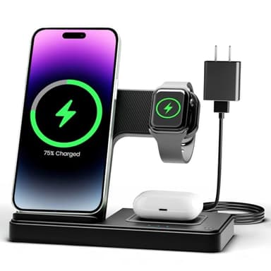 Wireless Charger iPhone Charging Station: 3 in 1 Charger Stand Multiple Devices for Apple - iPhone 16e 16 15 14 Pro Max 13 12 11 - Watch 10 9 8 7 6 5 4 3 2 SE and Ultra Series - Airpods 4 3 2 Pro - Image 1