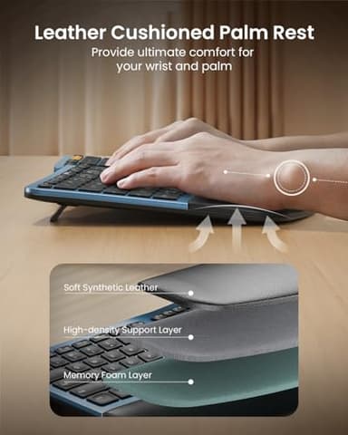 ProtoArc Backlit Bluetooth Ergonomic Keyboard, EK01 Plus Full Size Wireless Split Keyboard with Dual Bluetooth and USB, Cushioned Wrist Rest, Rechargeable, Compatible with Windows/Mac/Android, Blue - Image 7
