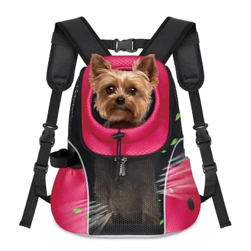 WOYYHO Pet Dog Carrier Backpack Small Dog Front Backpack Ventilated Mesh Dog Travel Back Pack with Safety Belt for Travel Hiking Cycling Outdoor Use (M (5-9 lbs), Rethink Pink) - Image 1
