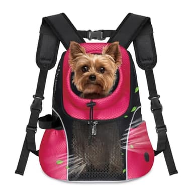 WOYYHO Pet Dog Carrier Backpack Small Dog Front Backpack Ventilated Mesh Dog Travel Back Pack with Safety Belt for Travel Hiking Cycling Outdoor Use (M (5-9 lbs), Rethink Pink) - Image 1