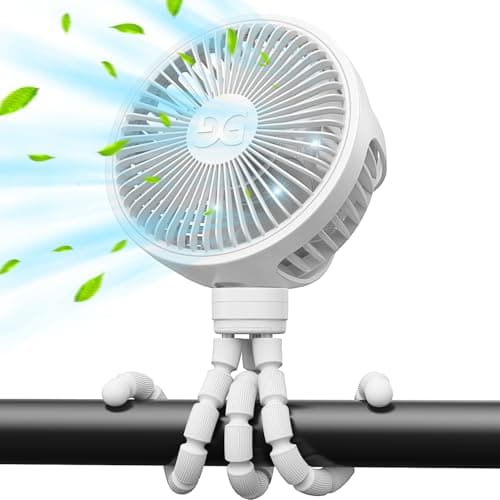 GUSGU Stroller Fan Clip on for Baby, Flexible Tripod & Rechargeable Battery, Small Personal Fan, Mini Portable Fan for Travel, Handheld, Car (White) - Image 1