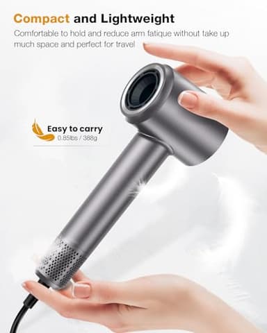 VivaEase Hair Dryer, 160000 RPM Professional High Speed Ionic Blow Dryer for Fast Drying, 5 Temps Quiet Hair Dryer with HD Display for Women, Low Noise Blow Dryer for Home Salon-Grey - Image 6