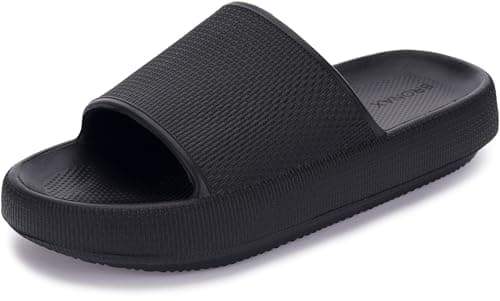 BRONAX Home Slides for Men Pillow House Shower Bathroom Slippers Sandals for Male Size 11 Quick Drying Open Toe Comfy Cushion Soft Thick Sole 44-45 Black - Image 1