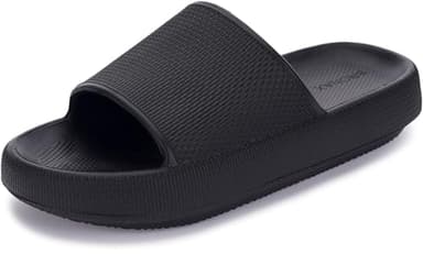 BRONAX Home Slides for Men Pillow House Shower Bathroom Slippers Sandals for Male Size 11 Quick Drying Open Toe Comfy Cushion Soft Thick Sole 44-45 Black - Image 1