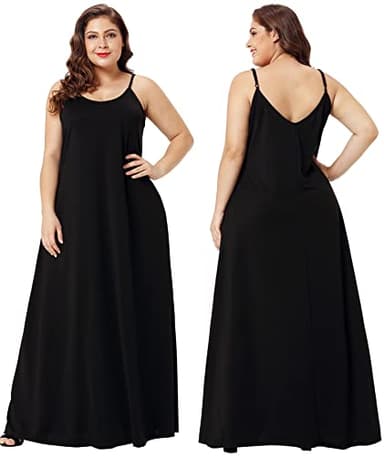 Wolddress Womens 2025 Casual Sleeveless Sundress Plus Size Loose Plain Long Summer Beach Maxi Dress with Pockets Black 1X - Image 5