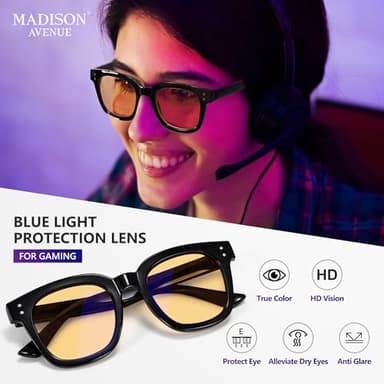 Madison Avenue Blue Light Blocking Computer Glasses Oversized Blue Light Glasses for Women Men Anti Eyestrain & UV Protection Gaming Eyeglasses(Black) - Image 2