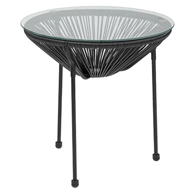 Flash Furniture Valencia Oval Comfort Series Take Ten Black Rattan Table with Glass Top - Image 3