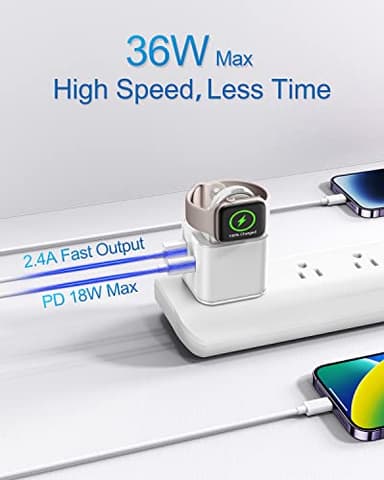 BeaSaf 36W for Apple Charging Block with Built-in Watch Charger, Foldable PD Fast Charger Block for iPhone, Dual Ports Wall Charger Compatible with Apple Watch iPhone AirPods (White) - Image 4