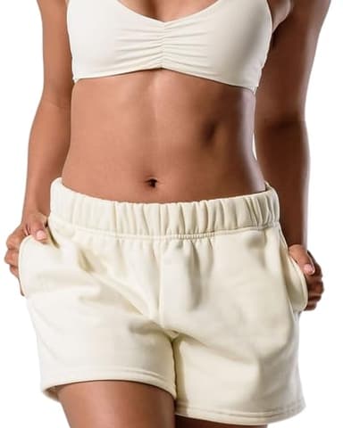 Kamo Fitness CozyTec Sweat Shorts Women High Waisted Lounge Comfy Casual Cotton Shorts with Pockets (Gardenia, L) - Image 1