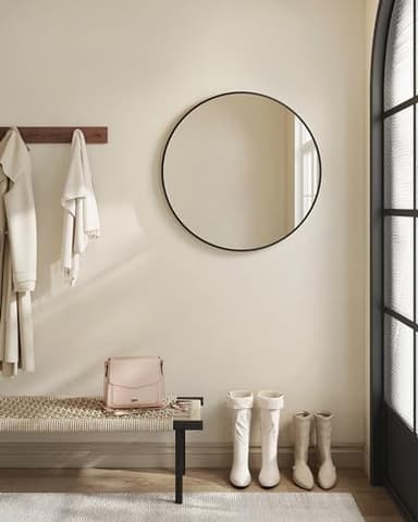 SONGMICS Bathroom Round Mirror for Wall, 24 Inches Black Circle Mirror，Metal Frame,for Bathroom Over Sink, Living Room, Bedroom, Entryway, Hallway, Ink Black ULWM102B01 - Image 7