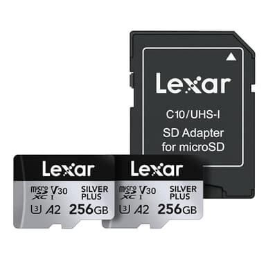 Lexar 256GB (2-Pack) Professional Silver Plus Micro SD Card, UHS-I, C10, U3, V30, Full HD & 4K, Up to 205/150 MB/s microSDXC Memory Card, for Videographers, Gamers (LMSSIPL256G-B2ANU) - Image 1