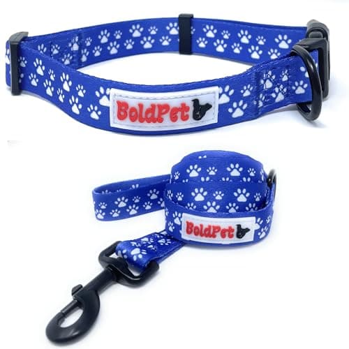 BOLDPET Dog Collar and Leash Set - Durable Polyester Material -Adjustable Collar-Safe Metal Buckle-Cute Pawprints Design Dog Leash and Collar Set for Small, Medium and Large Dogs - Image 1