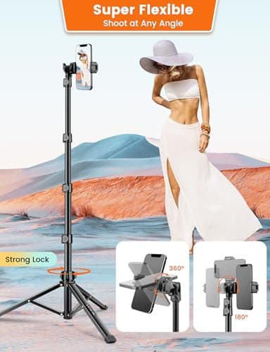 87" Phone Tripod Stand with 15.7" Bendable Gooseneck, Flexible Tripod for iPhone with Remote, Tall Cell Phone Tripod for Video Recording, Compatible with iPhone 15/14/13 Pro Max/Android Smartphone - Image 6