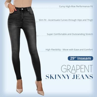 GRAPENT High Waisted Jeans for Women Pantalones De Mujer Cintura Alta High Waist Jeans Womens Jeggings Tummy Control Jeggings High Waist Black Slacks Women Color Washed Black Large Size 12 Size 14 - Image 3