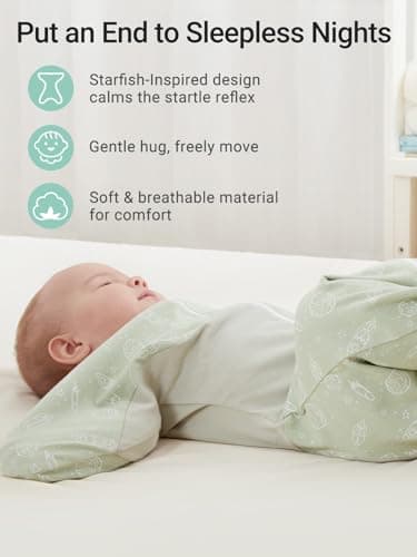 GROWNSY Transitional Swaddle Sleep Sack 6-12 Months, Starfish Design Baby Swaddle Sack, Dual-Zipper for Easy Diaper Changes, Proper Hip Development & Openable Foot Button, 19-27 lbs, Green - Image 3
