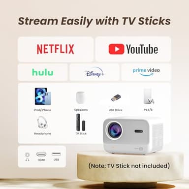[Sound by JBL & Seamless Autofocus] Yaber 1080P Projector with WiFi 6 and Bluetooth, Portable Outdoor Movie Projector, Home Theater Projector for iPhone/TV Stick/HDMI/USB/Laptop/PS5-White - Image 7
