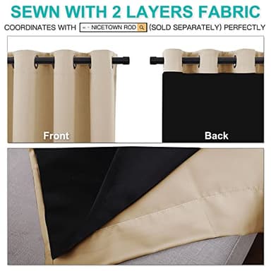 NICETOWN Bedroom Full Blackout Curtain Panels, Super Thick Insulated Window Covers, Complete Blackout Draperies with Black Liner for Short Window(Biscotti Beige, Set of 2 PCs, 52 by 63-inch) - Image 5