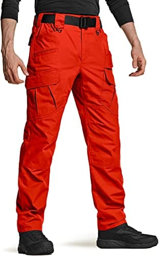 CQR Men's Tactical Pants, Water Resistant Ripstop Cargo Pants, Lightweight EDC Work Hiking Pants, Outdoor Apparel, Ripstop Mag Pocket Rescue Orange, 38W x 34L - Image 1