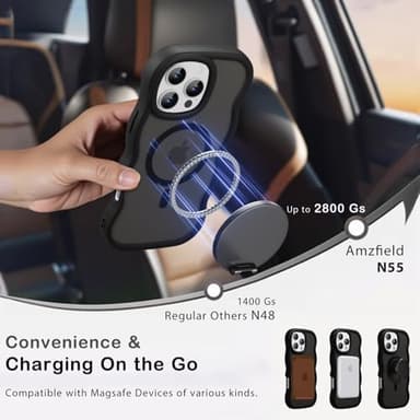 Amzfield Magnetic for iPhone 16 Pro Case, Compatible with Magsafe Wavy Frame Cute Design Translucent Matte Hard Back Silicone Bumper Shockproof Phone Case for iPhone 16 Pro Women Girls, Black - Image 2